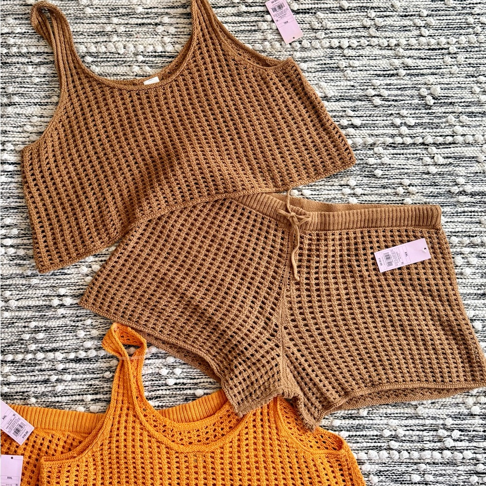 Target Wild Fable Crochet Knit Swim Coverup Set in Brown and Orange